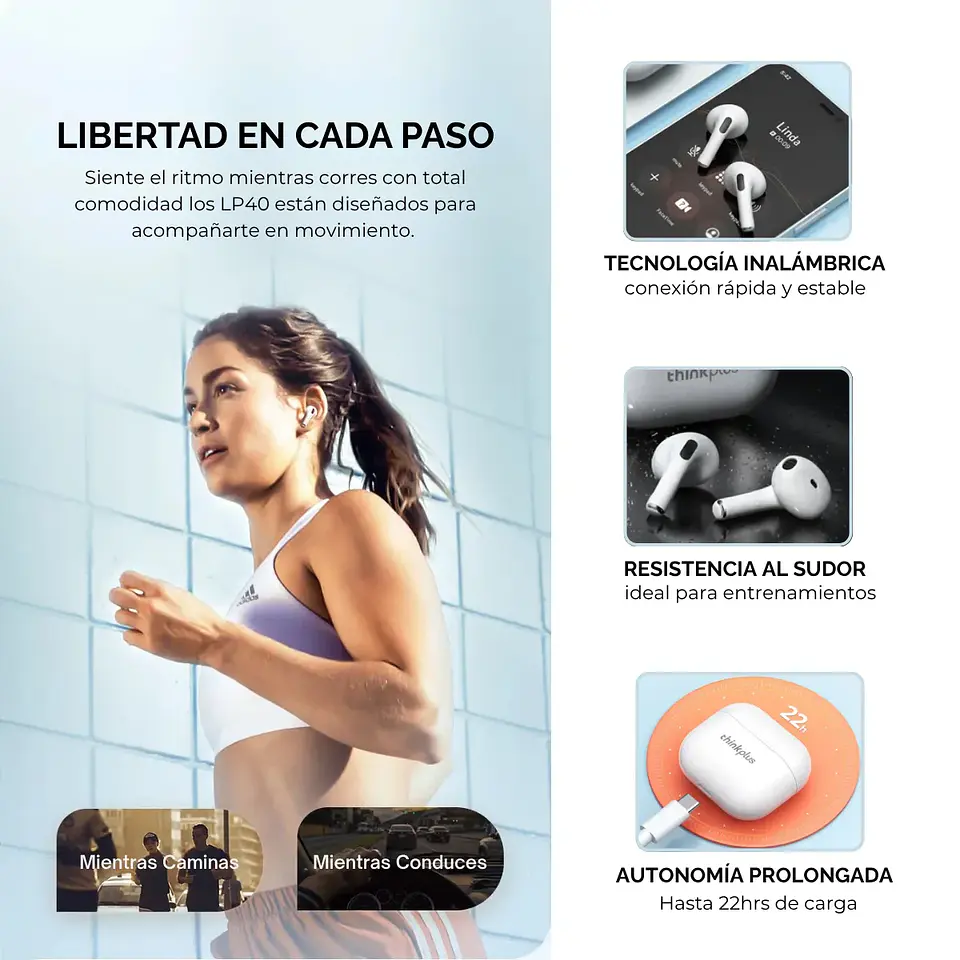 Audífonos In-Ear Inalámbricos Lenovo LivePods LP40 Blanco 3