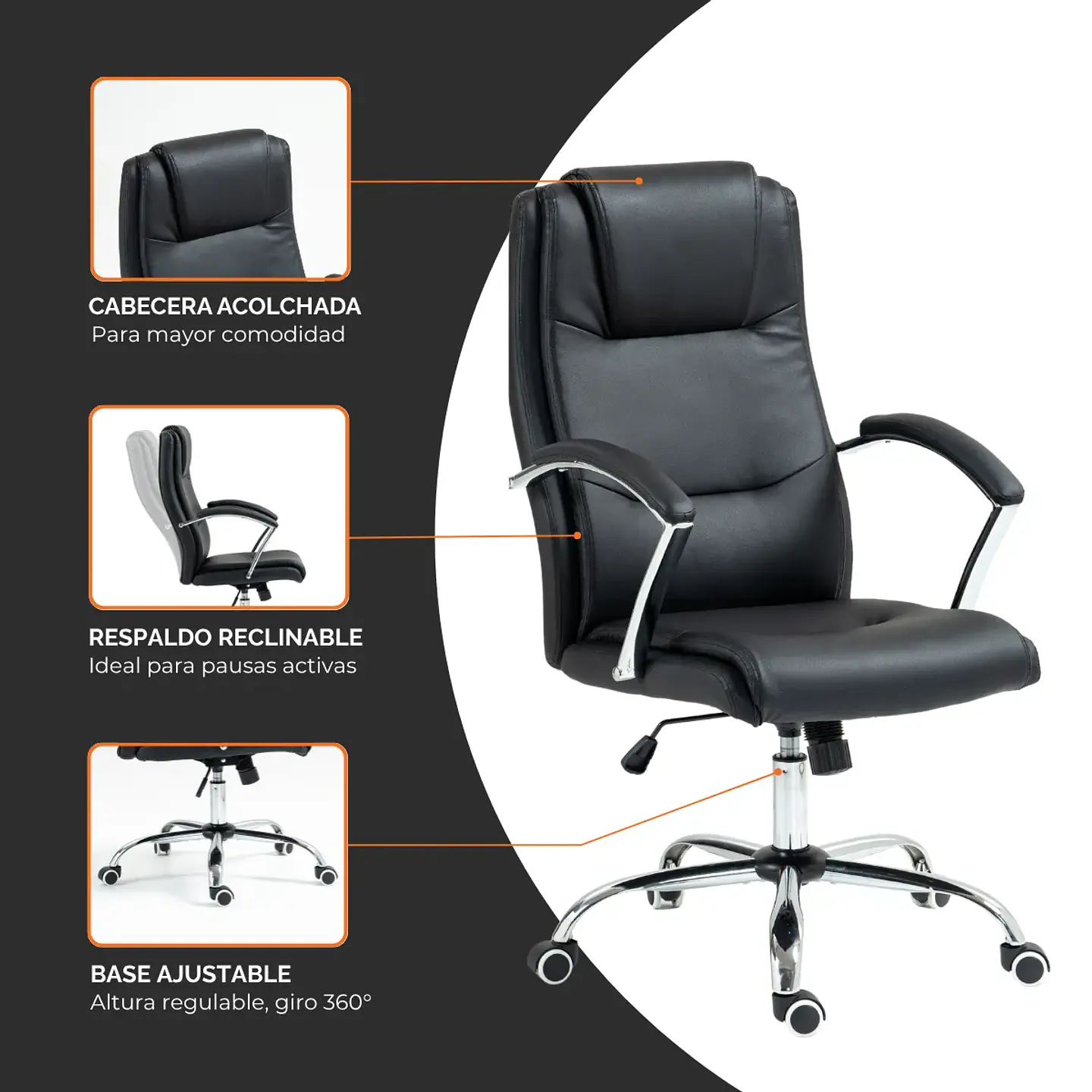 Silla Escritorio Oficina Vanto Ejecutiva Reclinable negro 4