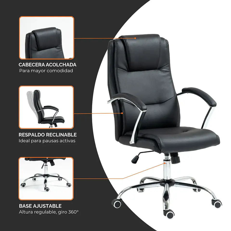 Silla Escritorio Oficina Vanto Ejecutiva Reclinable negro 4