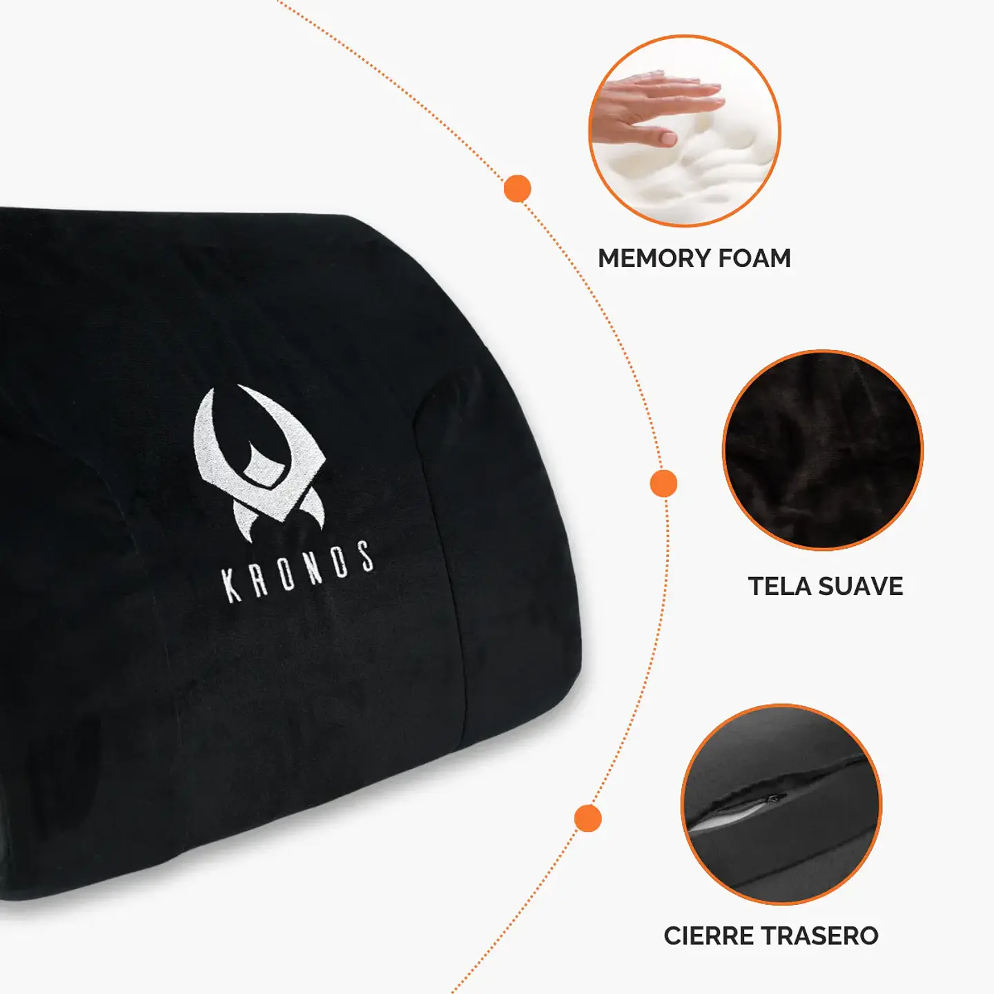 Cojín Lumbar Kronos Gamer Memory Foam Silla Asiento Automóvil 3