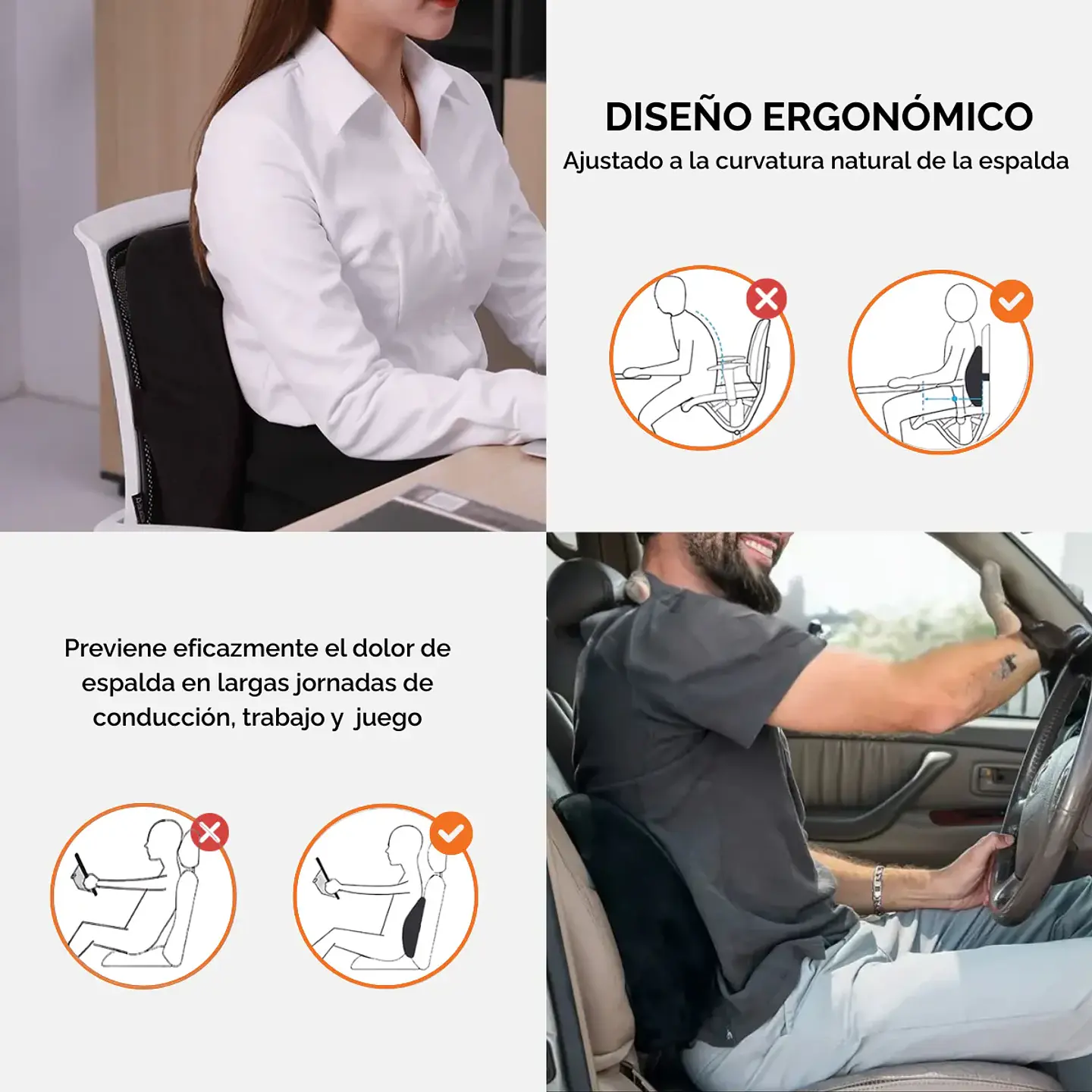 Cojín Lumbar Kronos Gamer Memory Foam Silla Asiento Automóvil 5