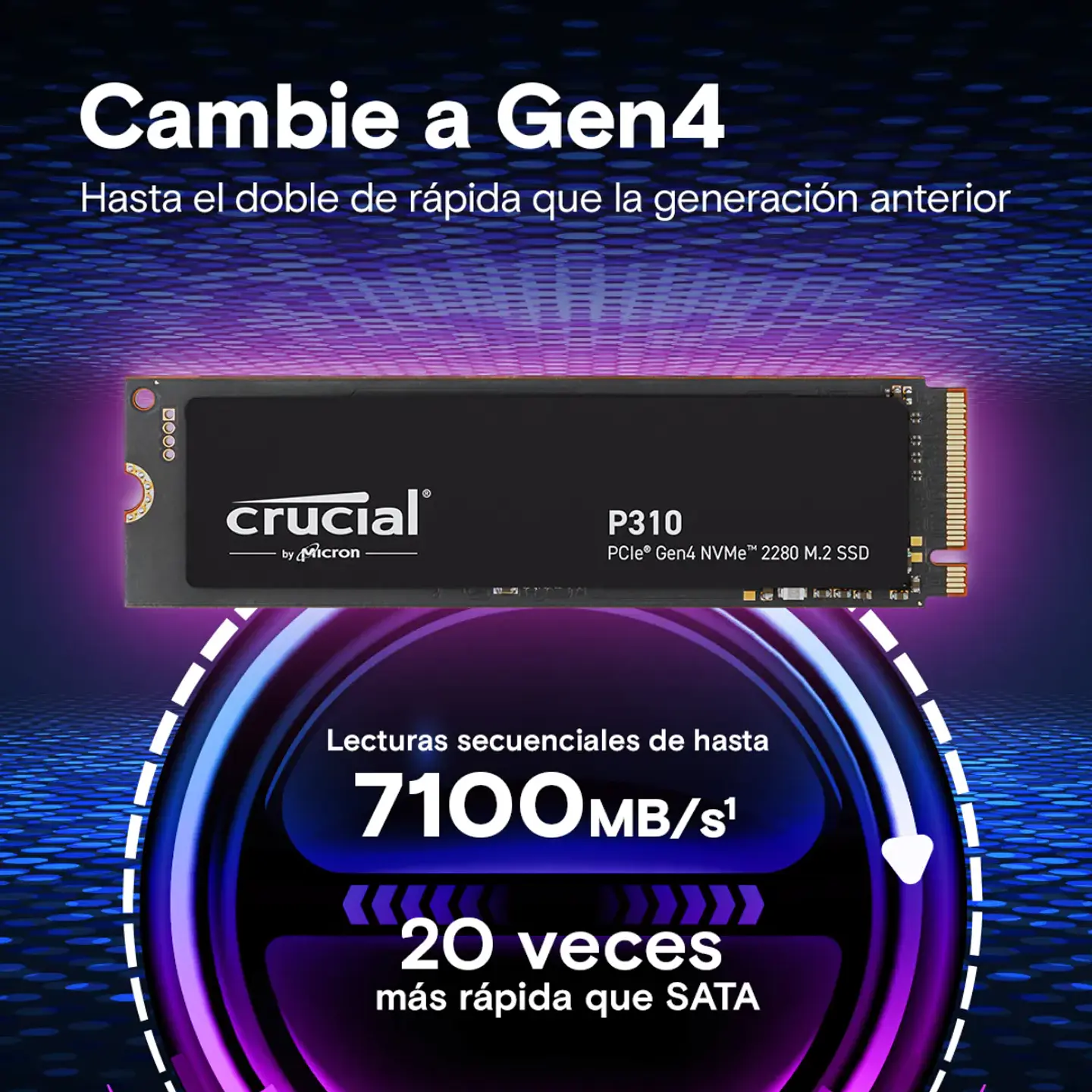 Unidad SSD Crucial P310 1TB NVMe M.2 PCIe 4.0, 7100 MB/s 2