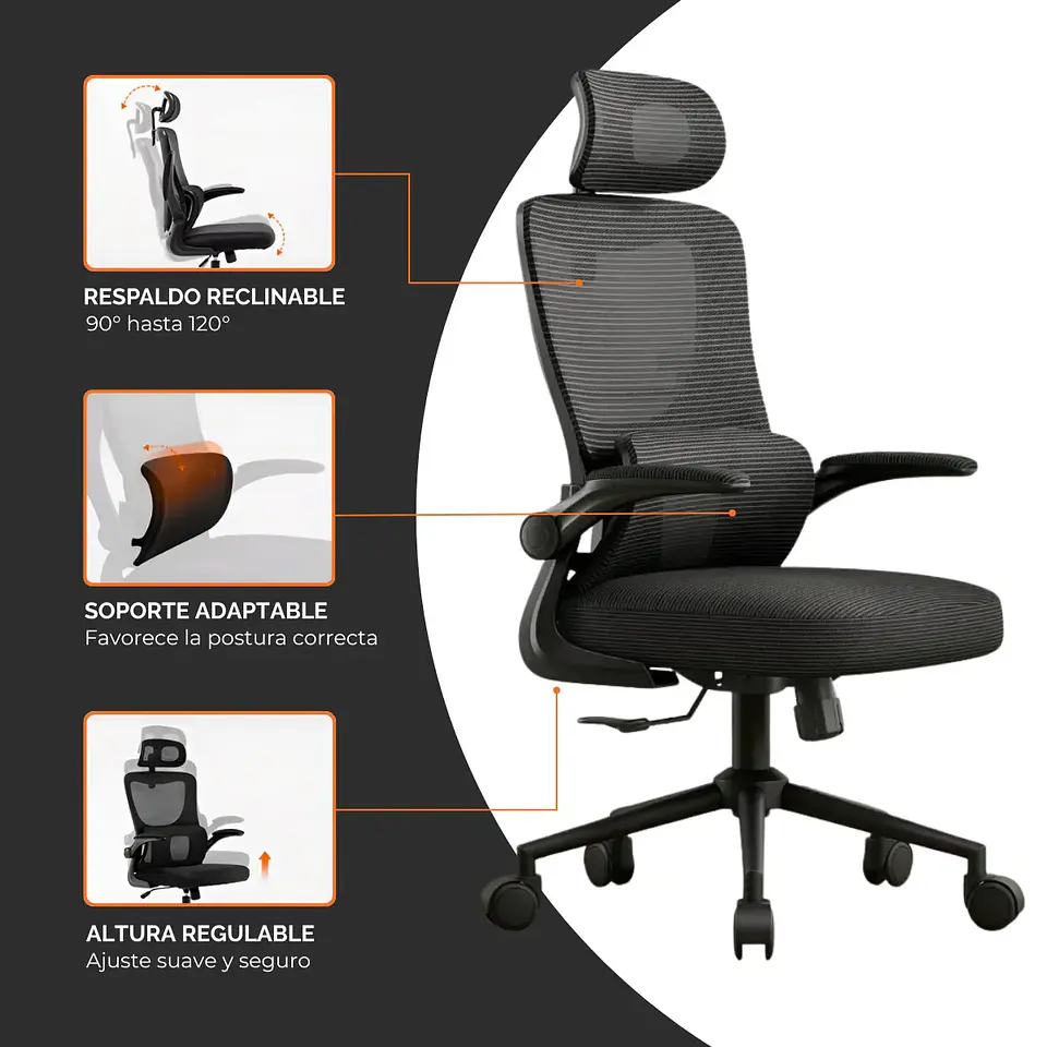 Silla De Escritorio Vanto Element Ergonómica con Cabecera y Soporte Lumbar 4