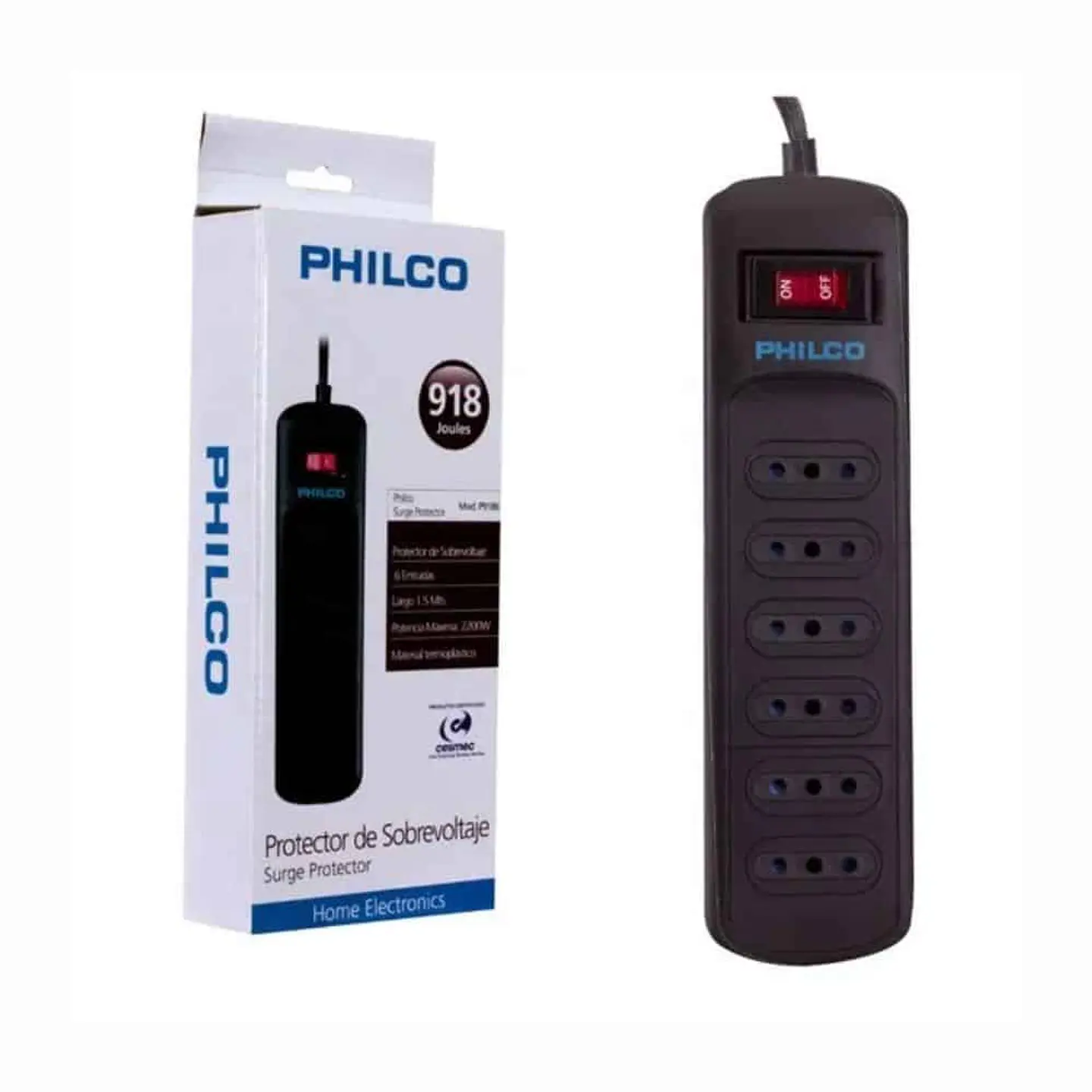 Alargador Philco, protector de sobrevoltaje 918 JOULES (29PRPP9186) 1
