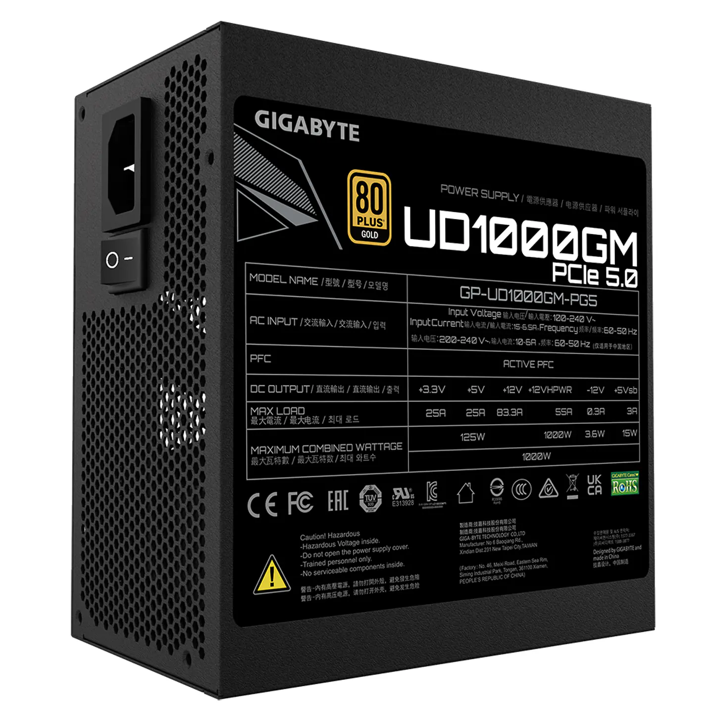 Fuente de Poder 1000W Gigabyte GP-UD1000GM PG5, 80 PLUS Gold, Full Modular 2