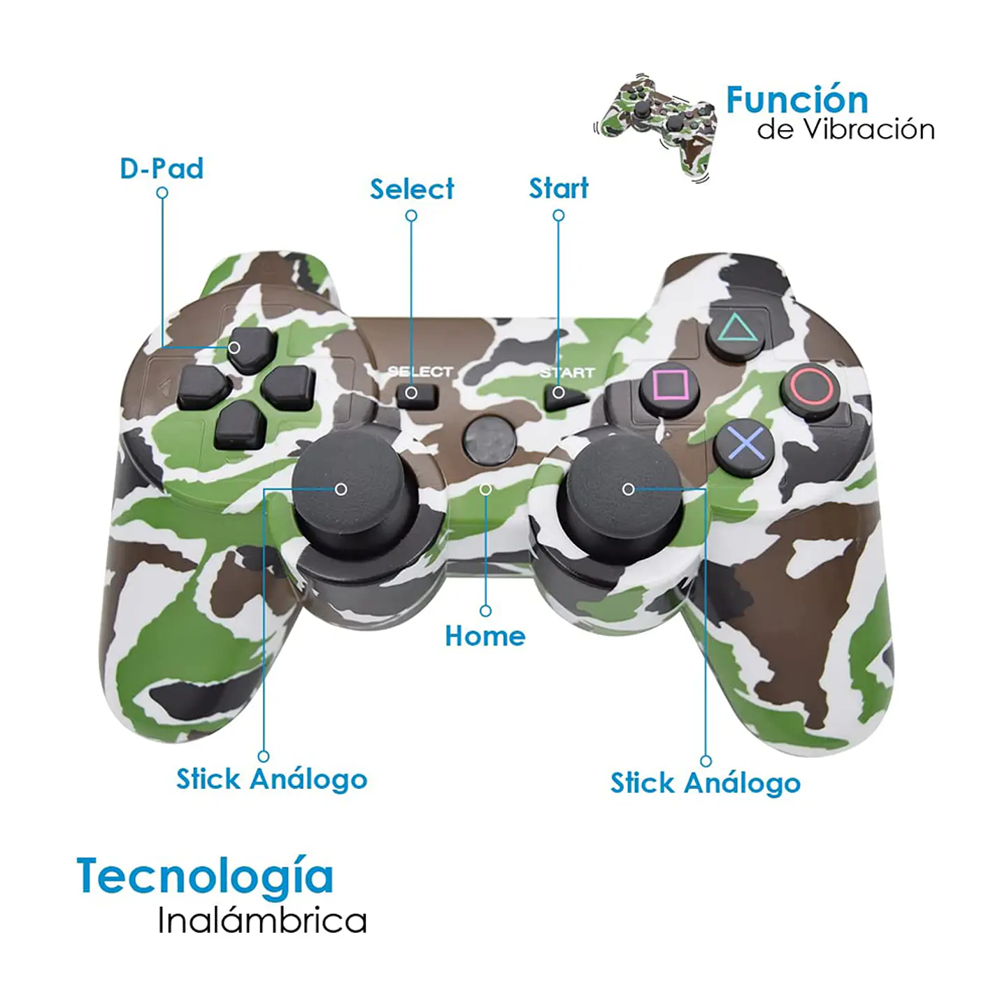 Control, Joystick PS3 Dblue D-Shock BT - Camuflaje Verde 2