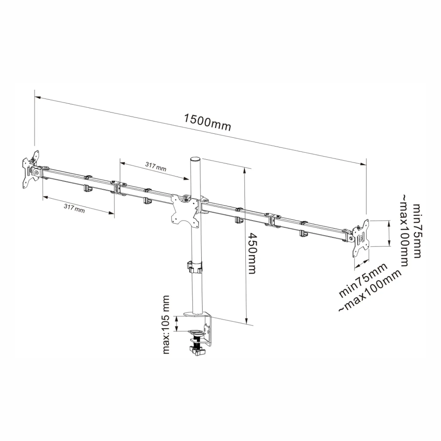 Soporte articulado para 3 Monitores de 13
