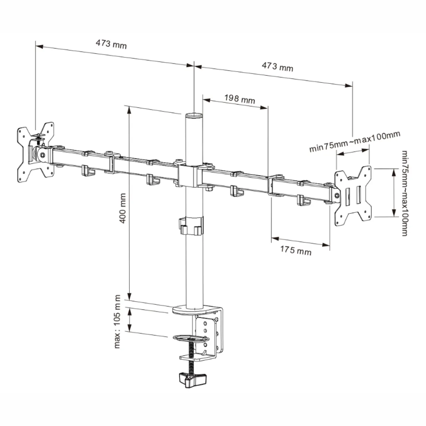 Soporte Doble 2 brazos para Monitor, ajustable base escritorio, 13