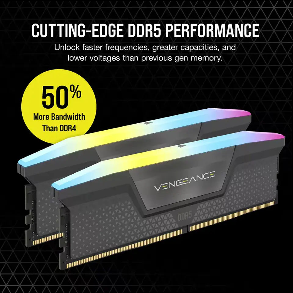 Kit Memoria Ram Corsair RGB Vengeance 2X16GB (32GB) DDR5 DRAM, 5200mhz 3