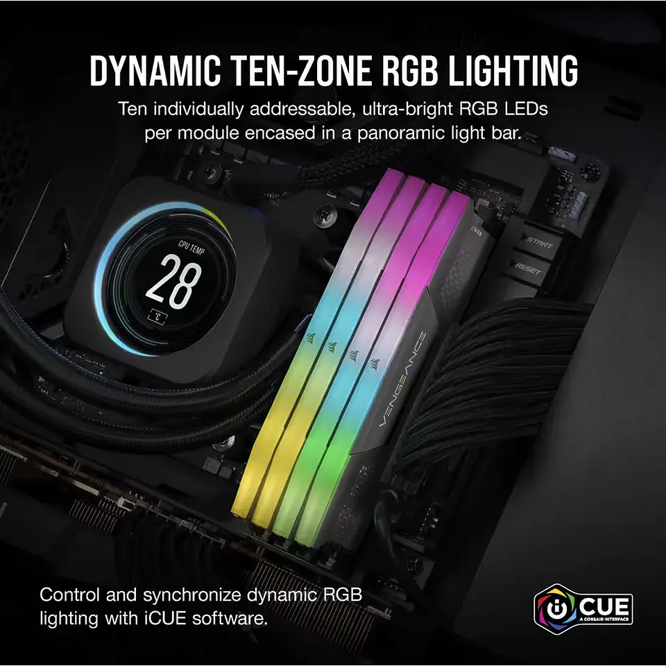 Kit Memoria Ram Corsair RGB Vengeance 2X16GB (32GB) DDR5 DRAM, 5200mhz 4