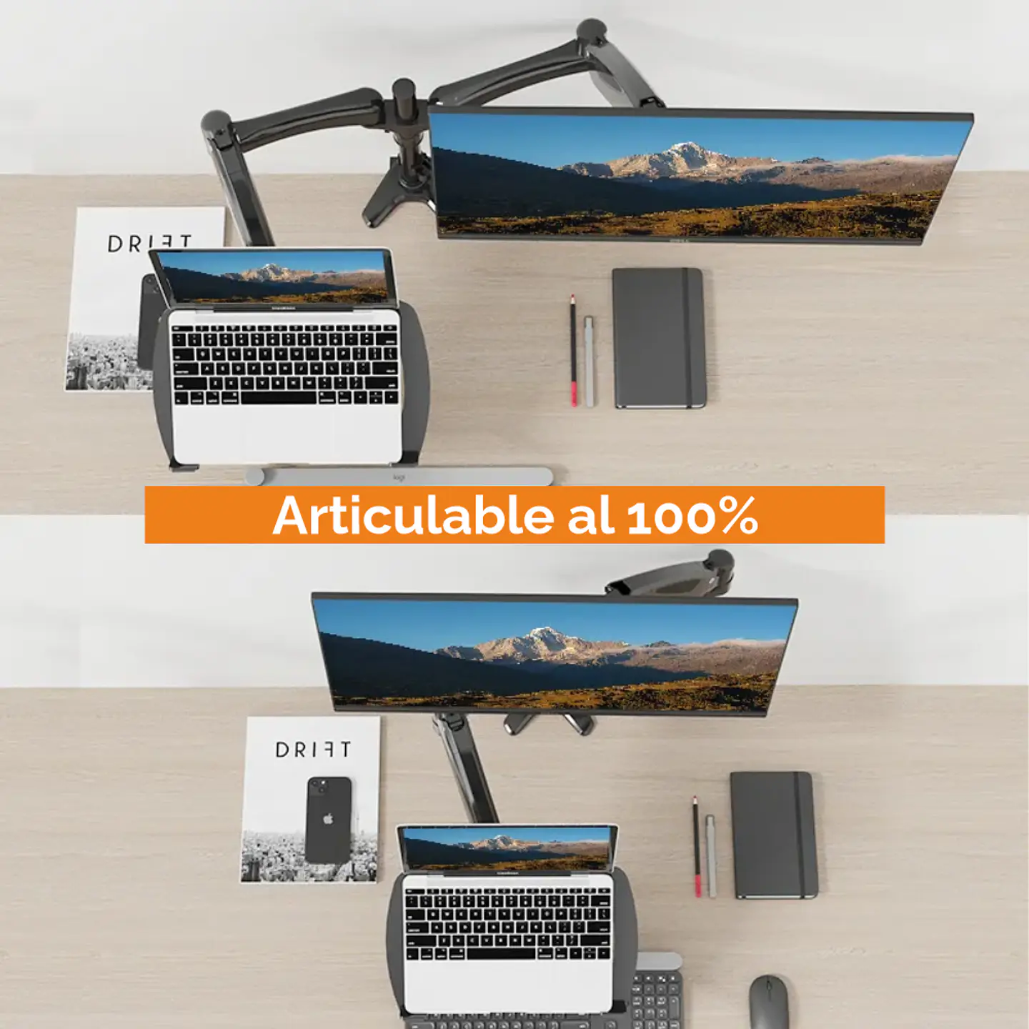 Soporte para Doble Monitor y Notebook con Neumático, 10