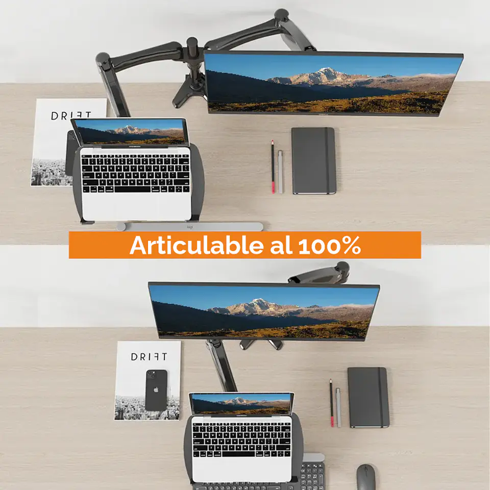 Soporte para Doble Monitor y Notebook con Neumático, 10
