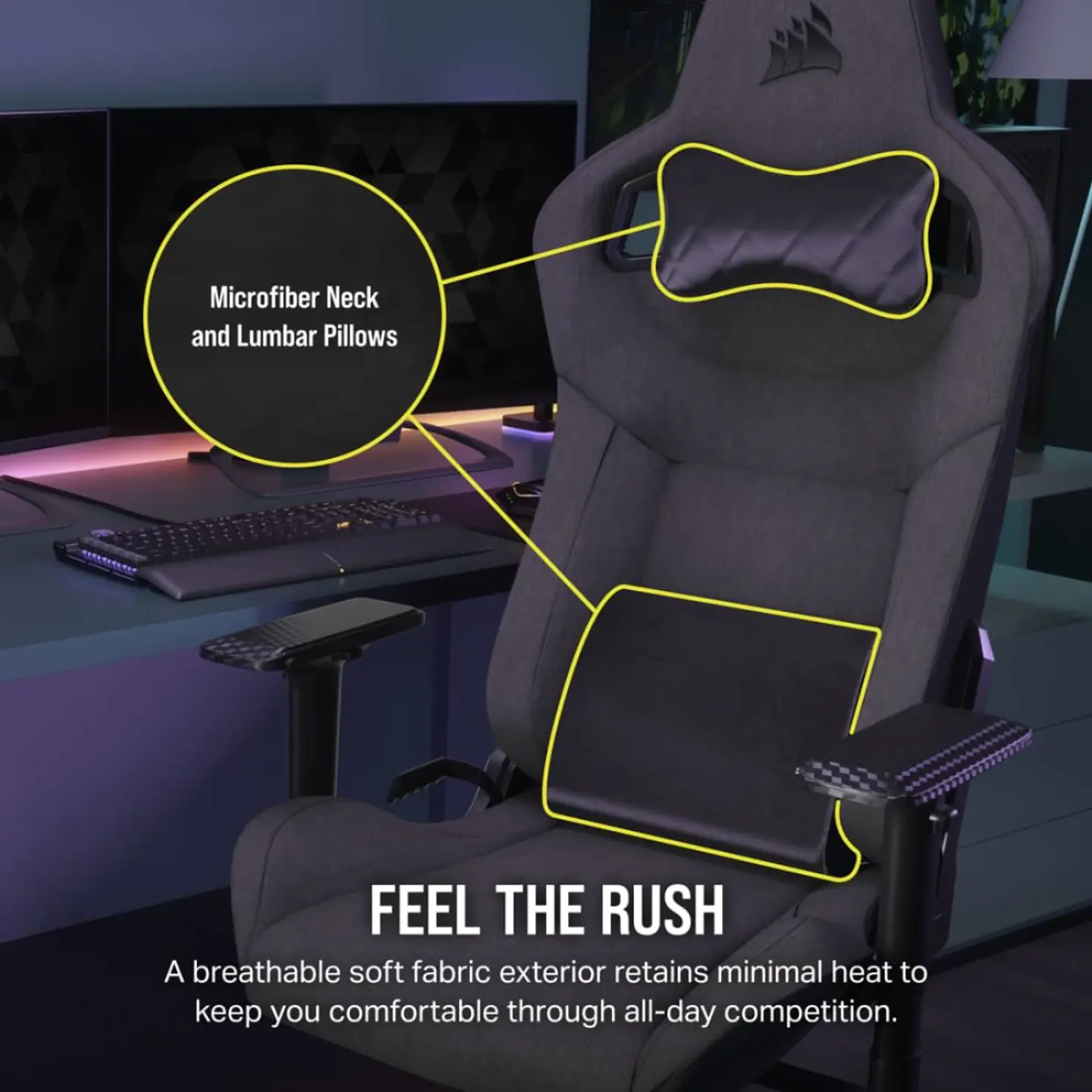 Silla Corsair T3 RUSH Fabric 2023, hasta 120Kg, Carbón 2