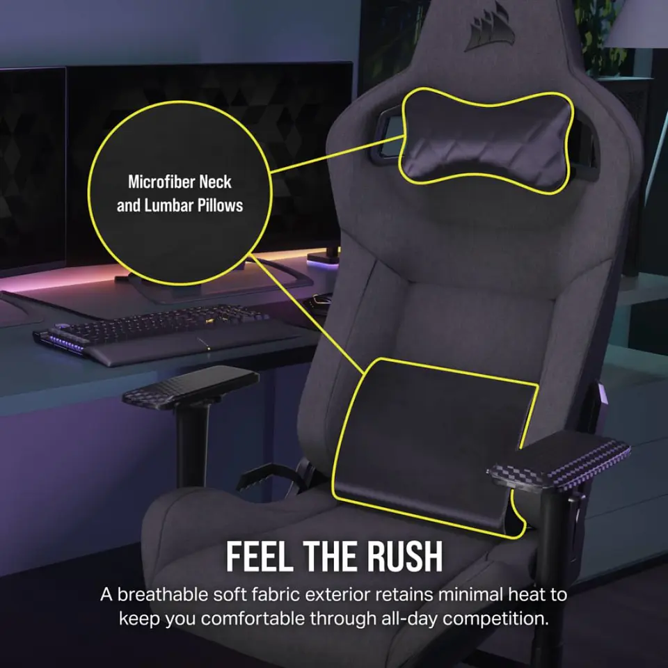 Silla Corsair T3 RUSH Fabric 2023, hasta 120Kg, Carbón 2