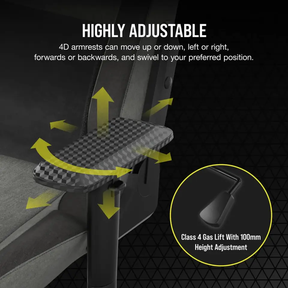 Silla Corsair T3 RUSH Fabric 2023, hasta 120Kg, Gris/carbón 4