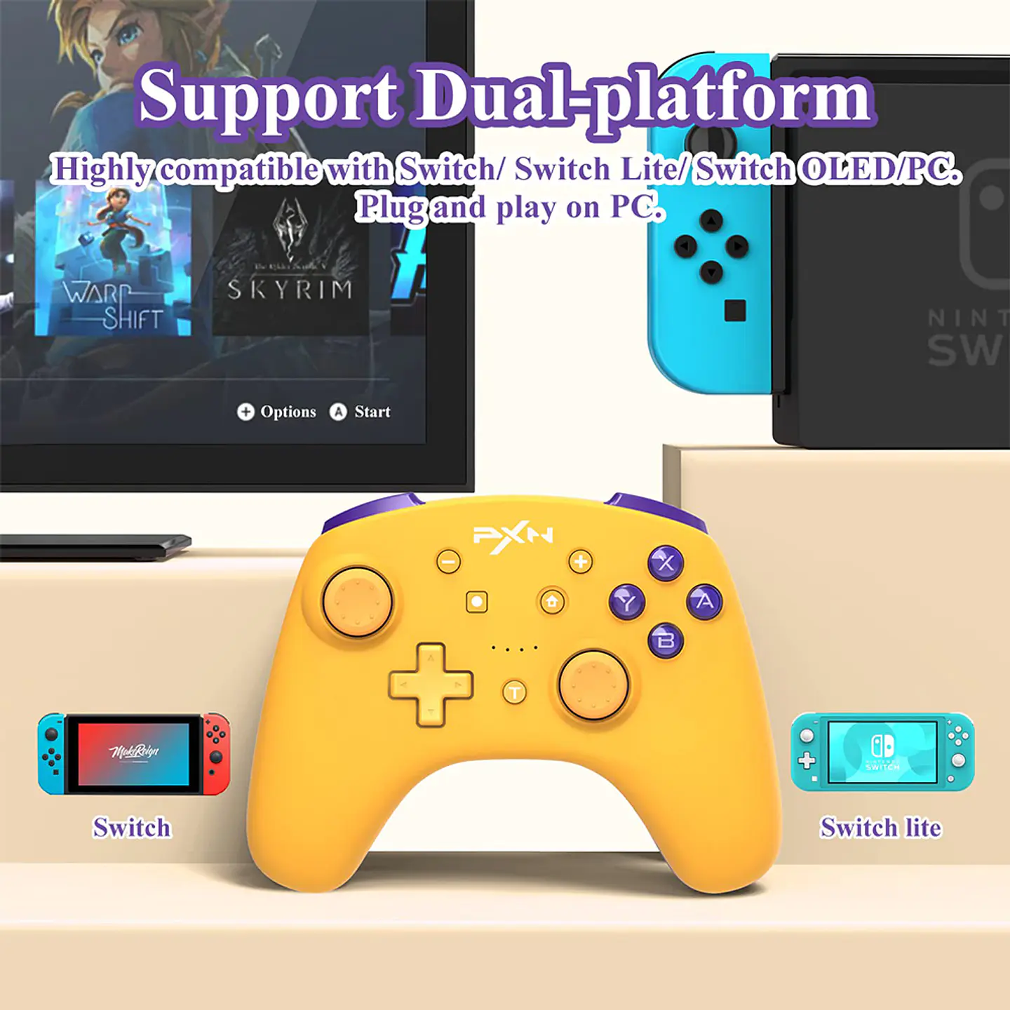 Control Joystick PXN 9607X Bluetooth para Switch, PC -Yellow 2