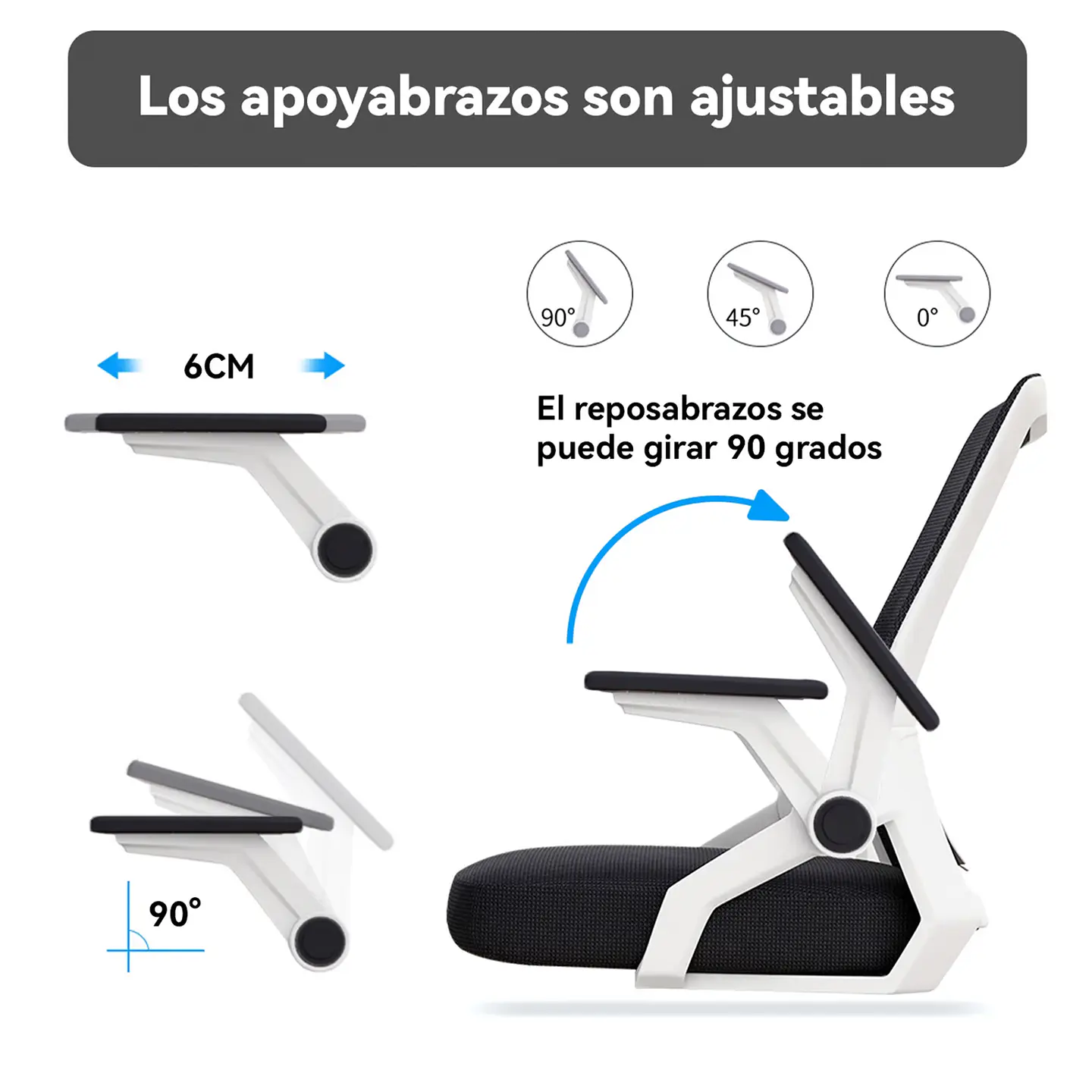 Silla Ejecutiva de Oficina Ergonómica, giratoria, Blanca 3