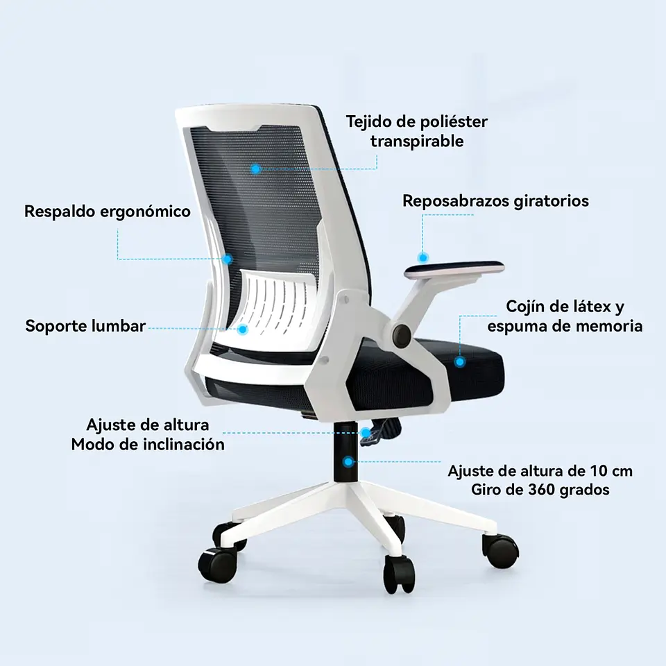 Silla Ejecutiva de Oficina Ergonómica, giratoria, Blanca 4