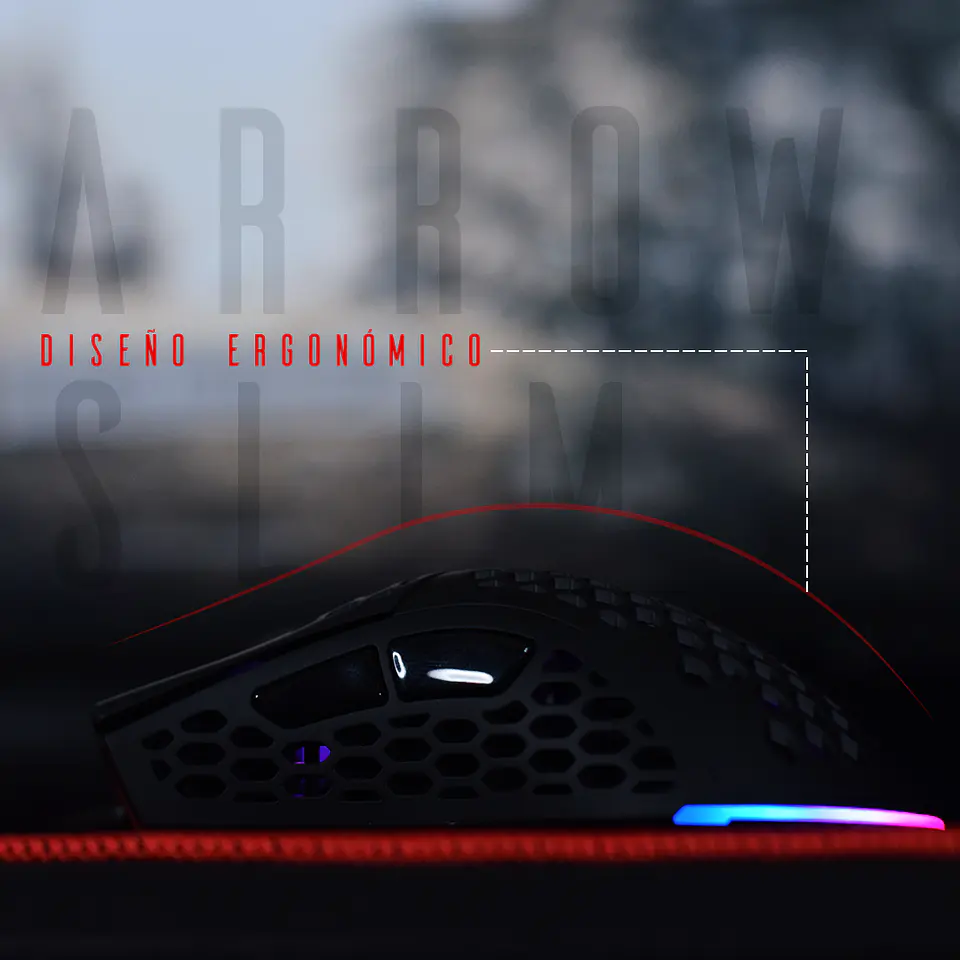 Mouse gamer profesional Kronos Arrow Slim, ultraligero,12.000 DPI, programable 10