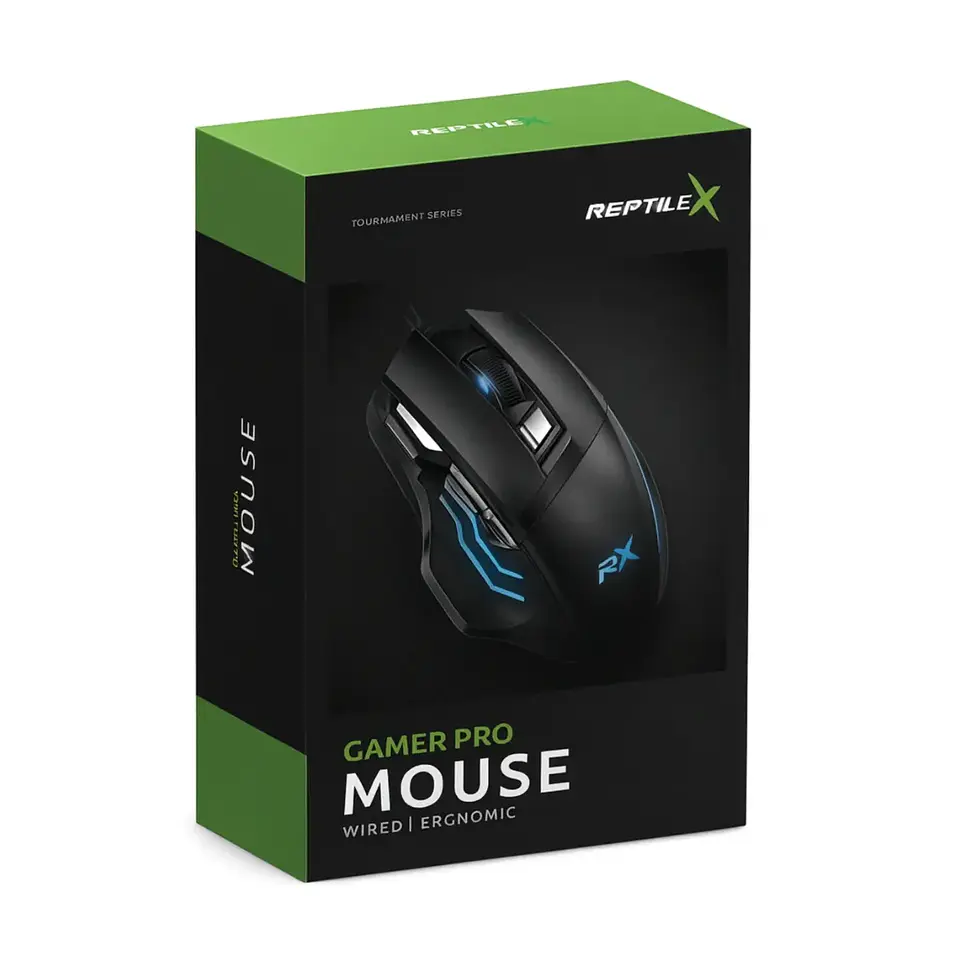 Mouse Gamer Reptilex RX0047 Ergonómico 7 botones USB 800/2400DPI 3