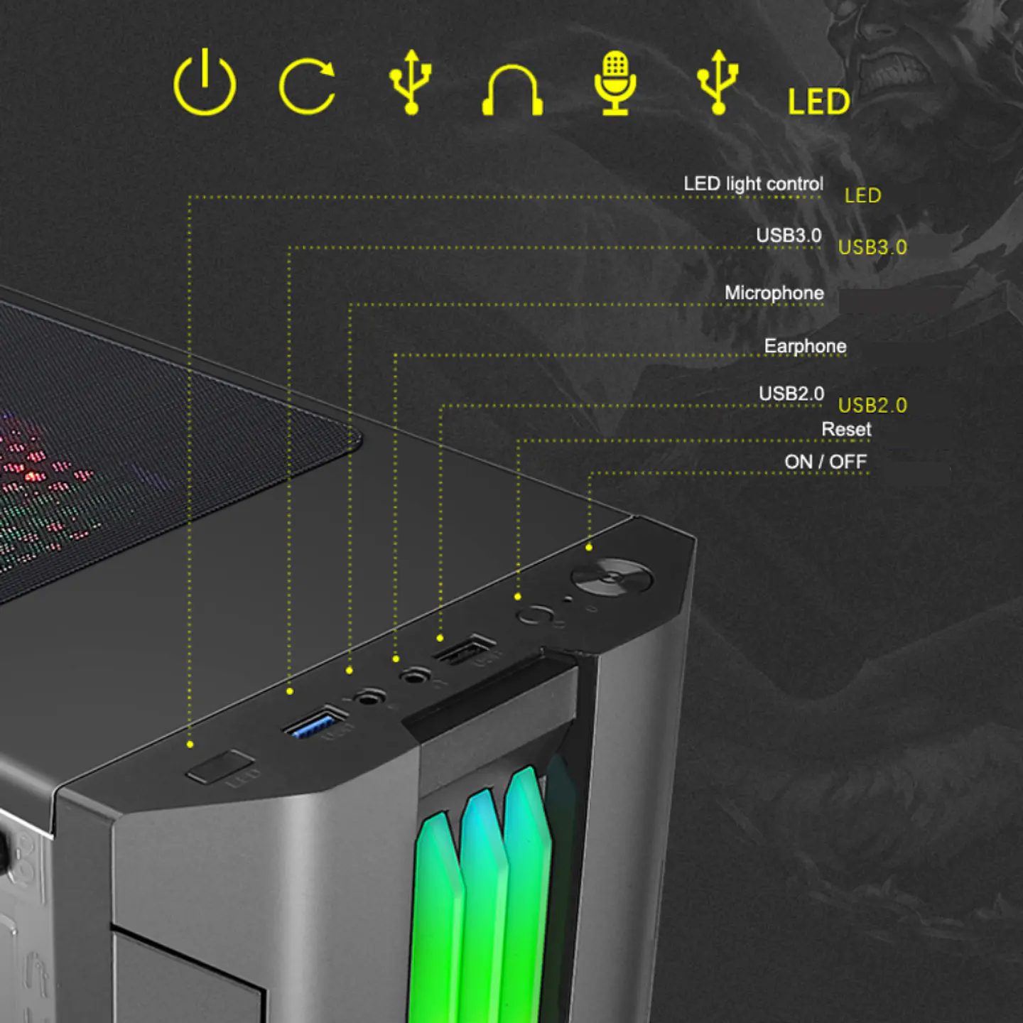 Gabinete Fantech Strike CG72 RGB, ATX, 3.0 USB - Negro 5