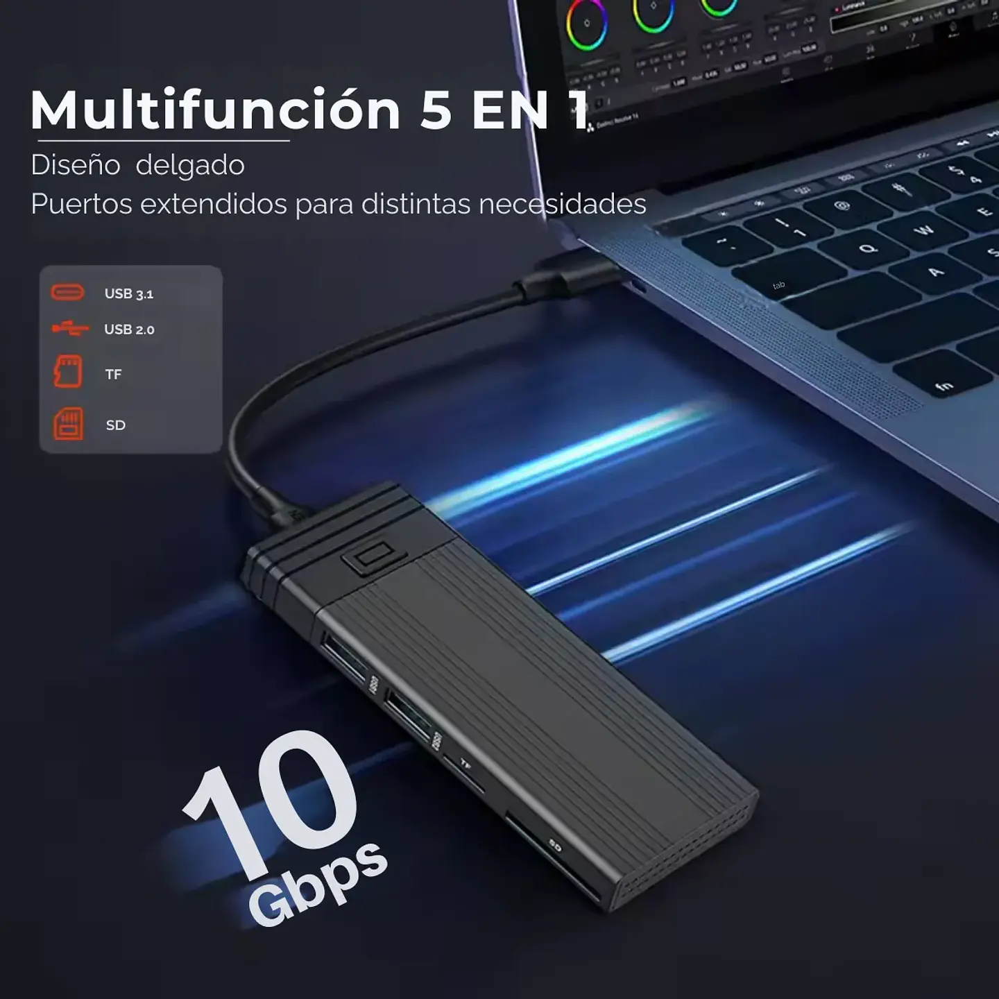 Cofre SSD Kingspec COF222, M.2/SATA/USB 10Gbps + Hub Usb/Tf/Sd 2
