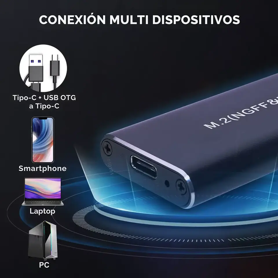 Cofre SSD Kingspec COF221, M.2 NVMe 10Gbps / SATA 6Gbps USB-C OTG 2
