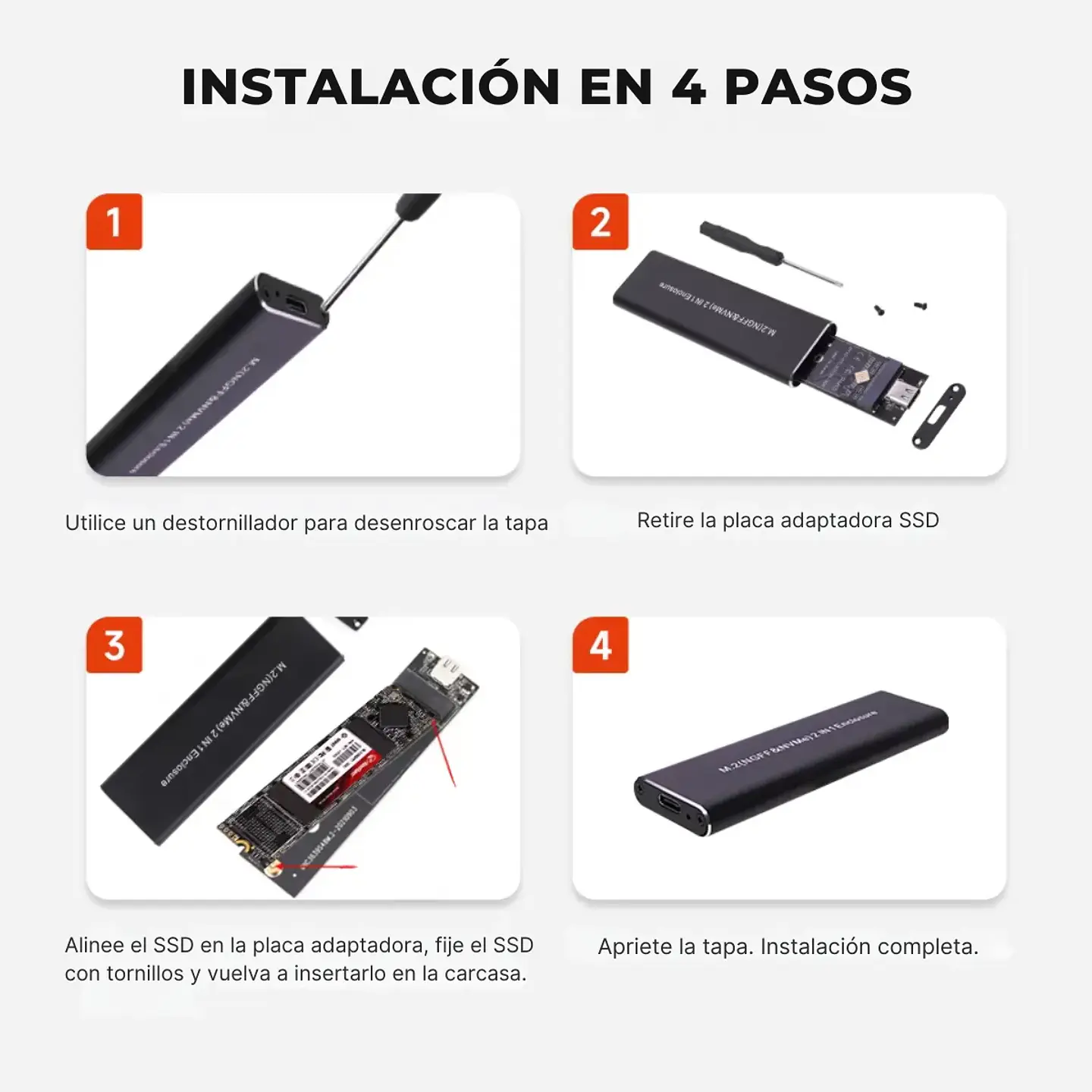 Cofre SSD Kingspec COF221, M.2 NVMe 10Gbps / SATA 6Gbps USB-C OTG 4