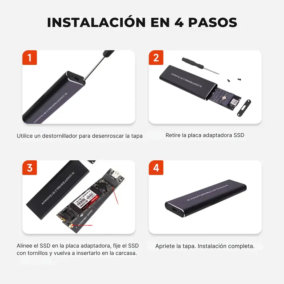 Cofre SSD Kingspec COF221, M.2 NVMe 10Gbps / SATA 6Gbps USB-C OTG 4