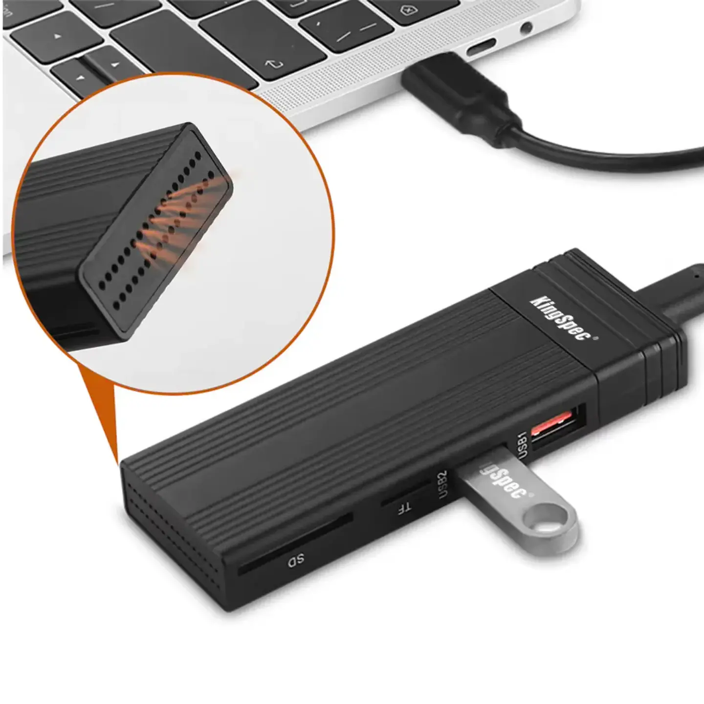 Cofre SSD Kingspec COF222, M.2/SATA/USB 10Gbps + Hub Usb/Tf/Sd 6