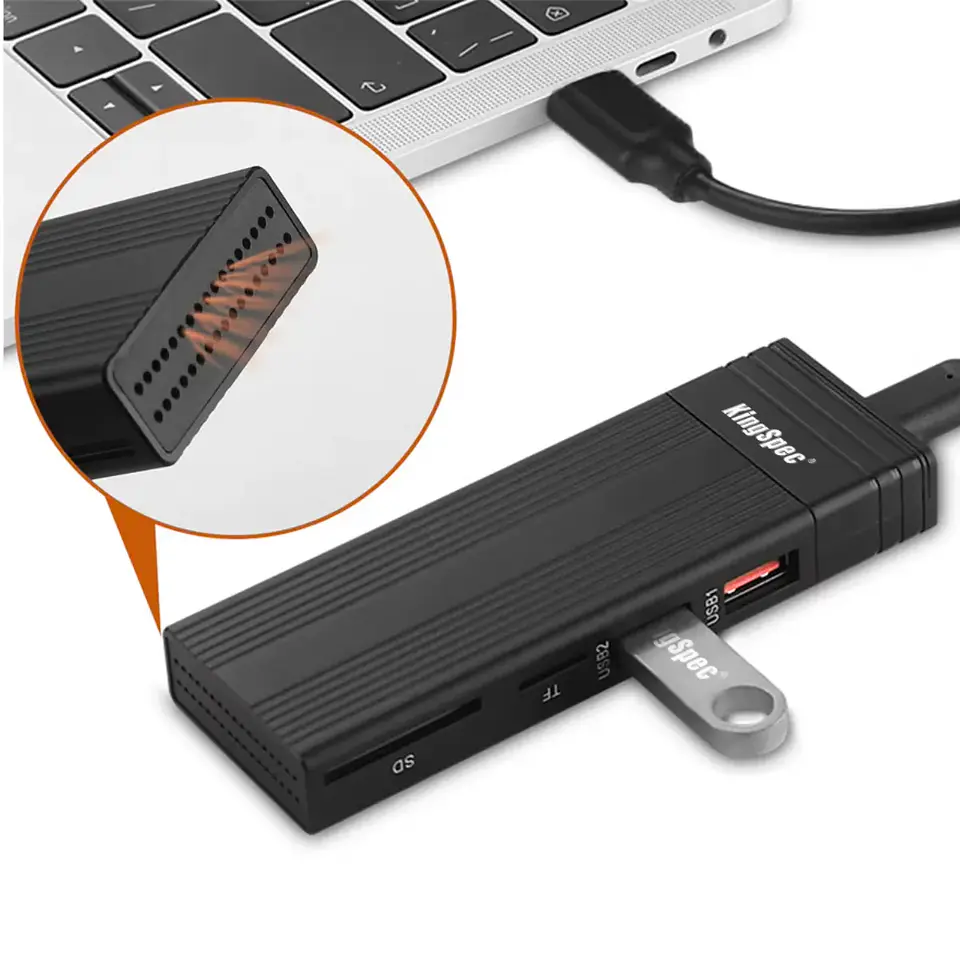 Cofre SSD Kingspec COF222, M.2/SATA/USB 10Gbps + Hub Usb/Tf/Sd 6