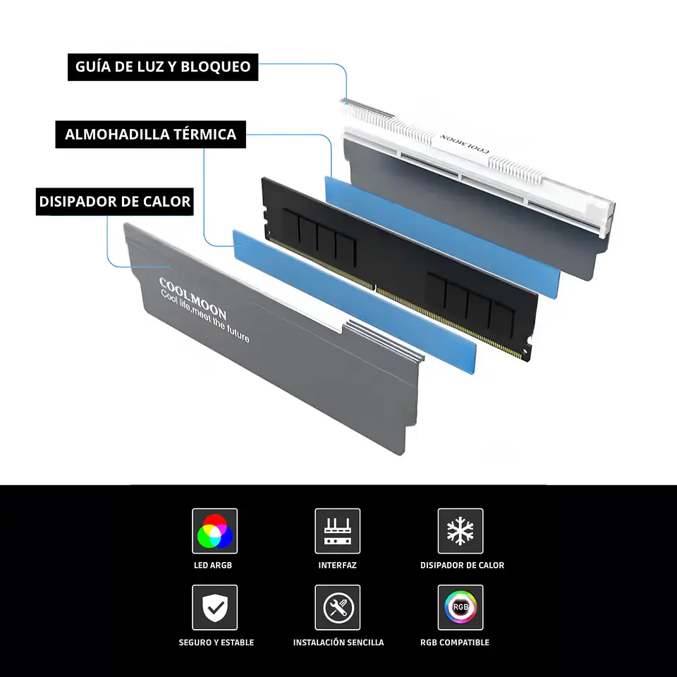 Disipador de Calor para Memoria Ram Coolmoon CM-RA1 ARGB 4