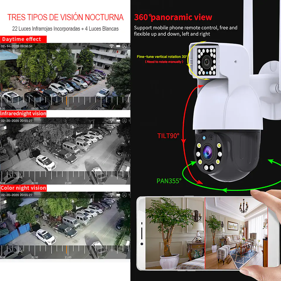 Cámara Doble Inalámbrica IP, Movimiento Infrarrojo, WiFi, Full HD 5
