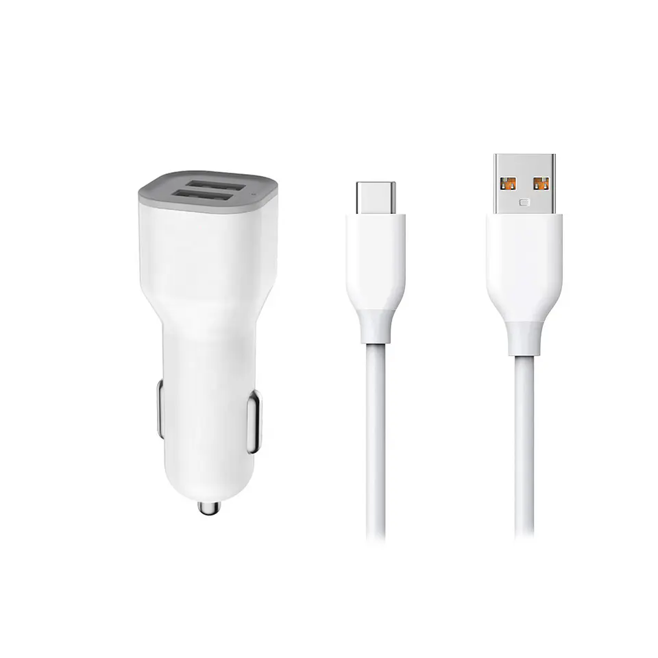 Enchufe Cargador Vidvie para auto, doble entrada USB + Cable Tipo C 1
