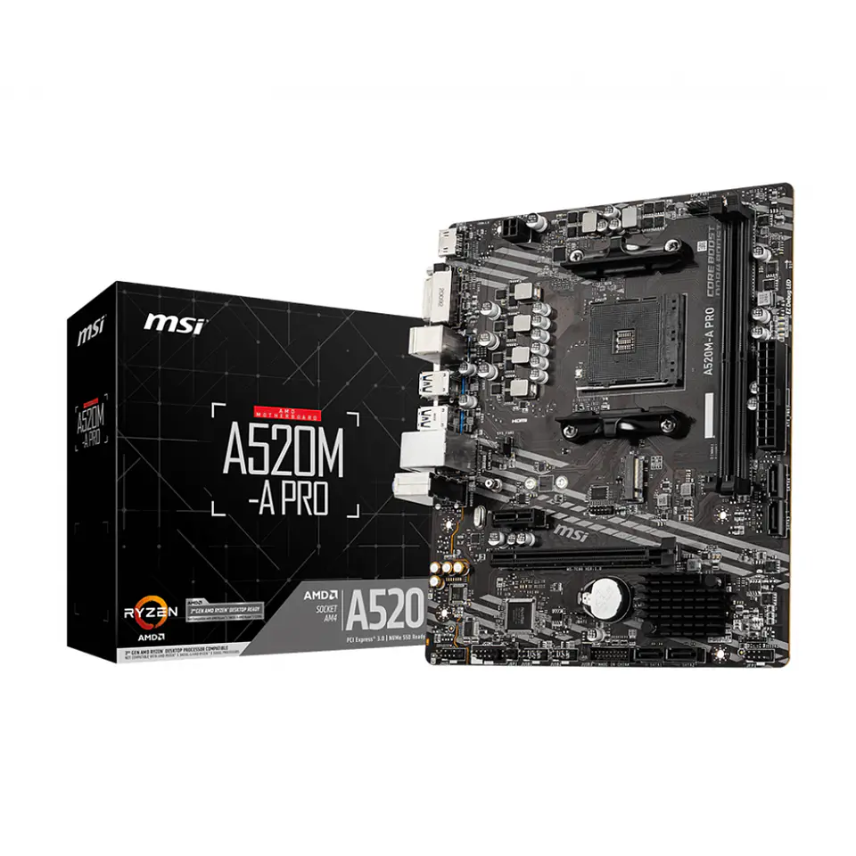 Placa Madre MSI A520M-A PRO (AM4, DDR4 1866/3200 MHz, M.2, MicroATX) 1