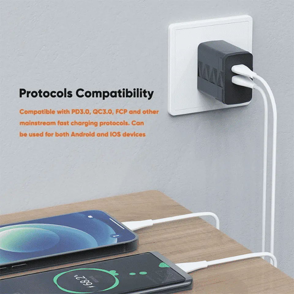 Adaptador 20W Carga Rápida USB - Tipo C, Qualcomm 3.0 + Cable Lightning 3