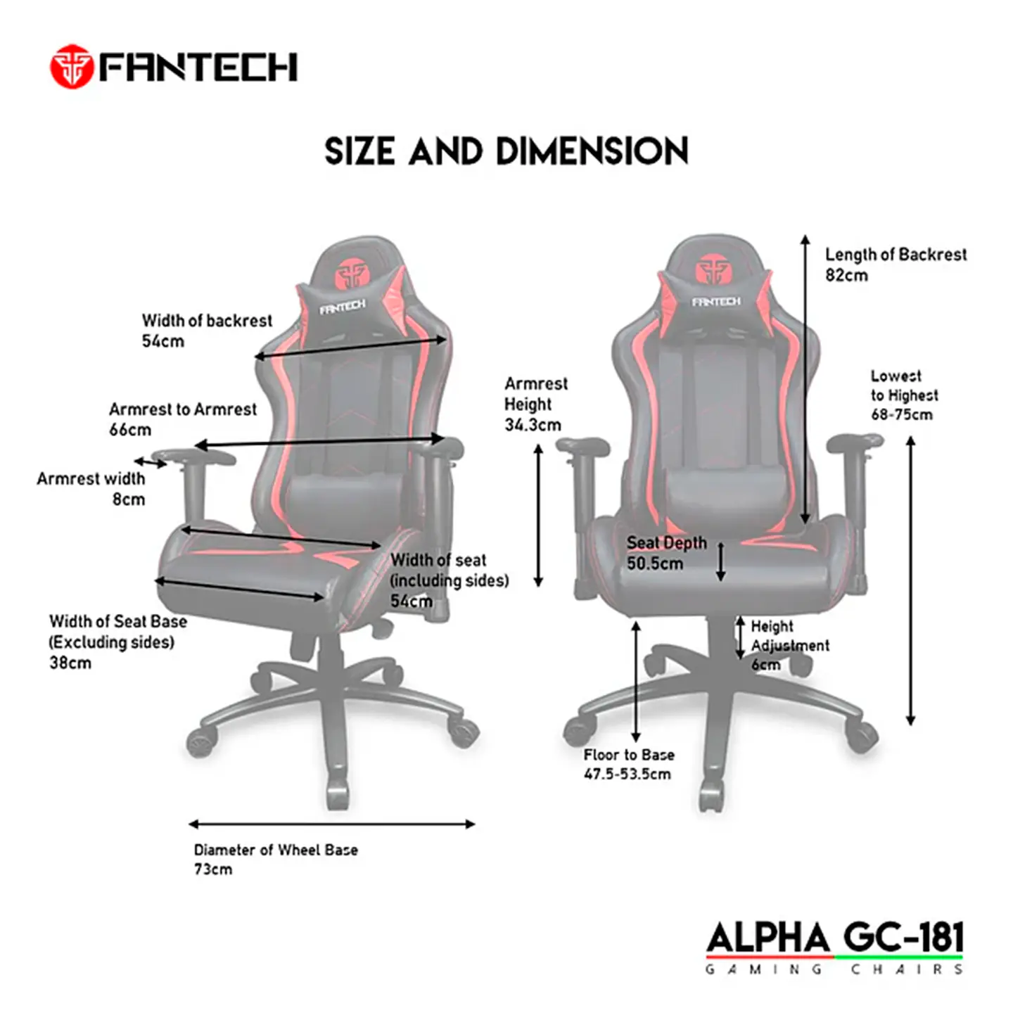 Silla de Escritorio Gamer Fantech Alpha GC181 Black/Red 9
