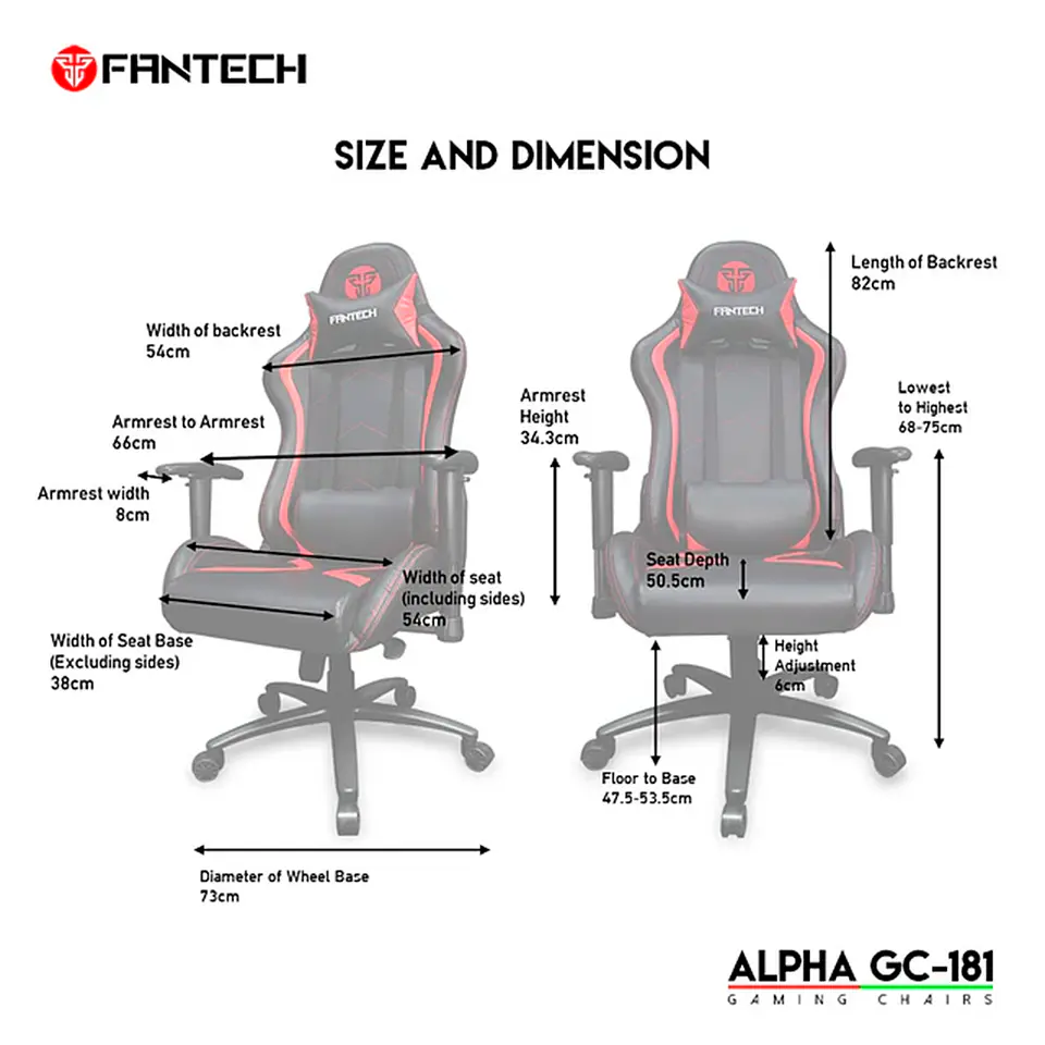 Silla de Escritorio Gamer Fantech Alpha GC181 Black/Red 9