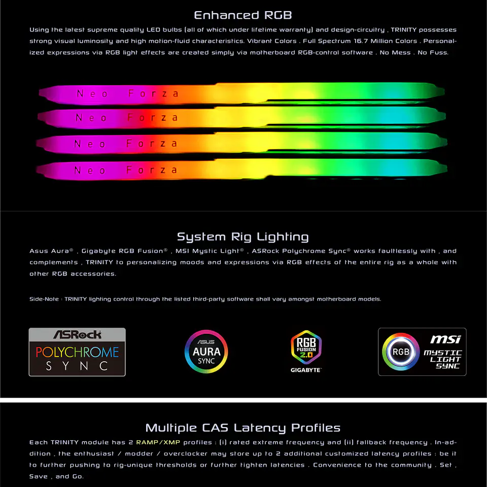 Kit Memoria Ram Neo Forza TRINITY RGB 2X16GB (32GB) DDR5 DRAM, 5200mhz 4