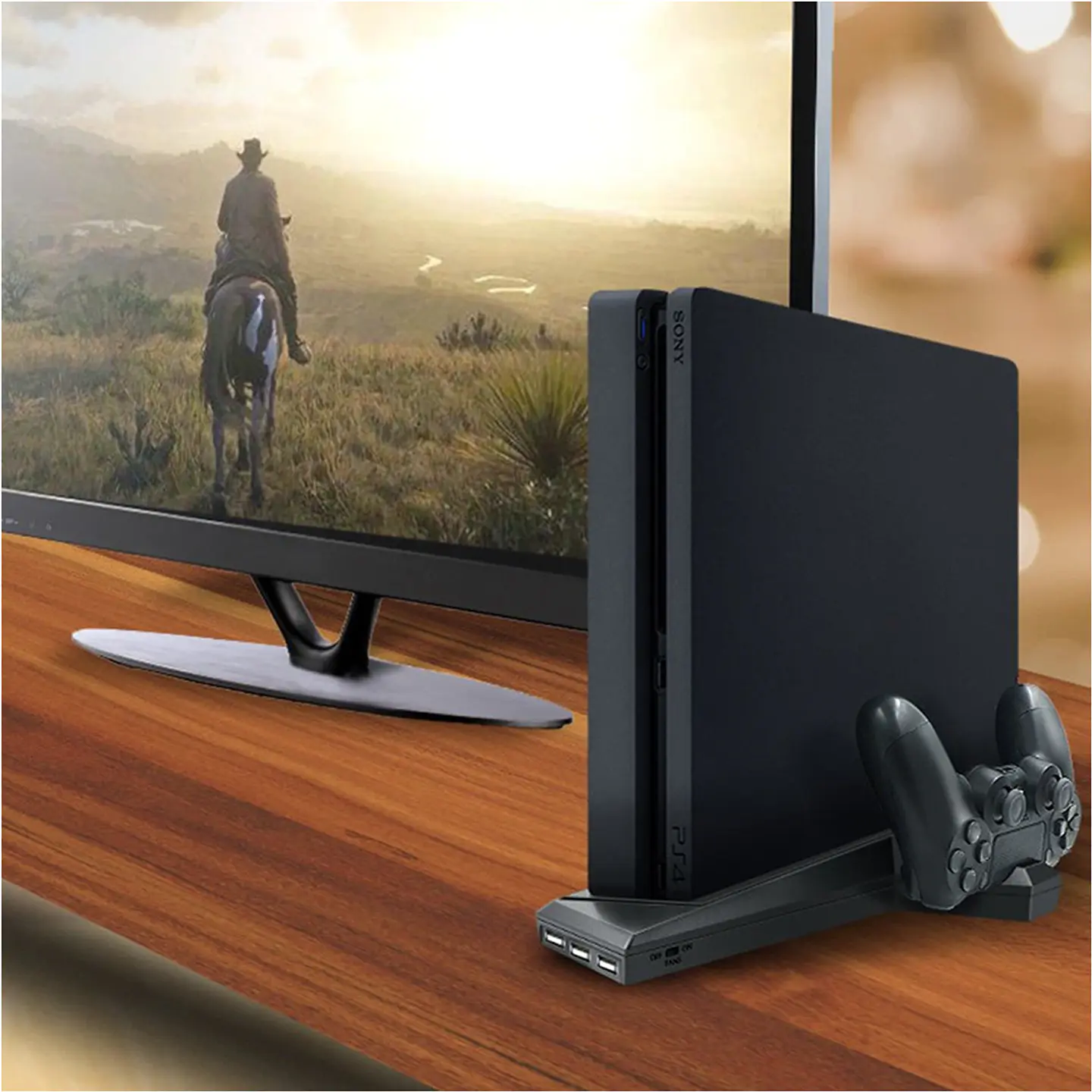 Soporte Base Ps4 y Ps4 Slim para 2 Dualshock Con Ventilador + 3 Puertos USB 6