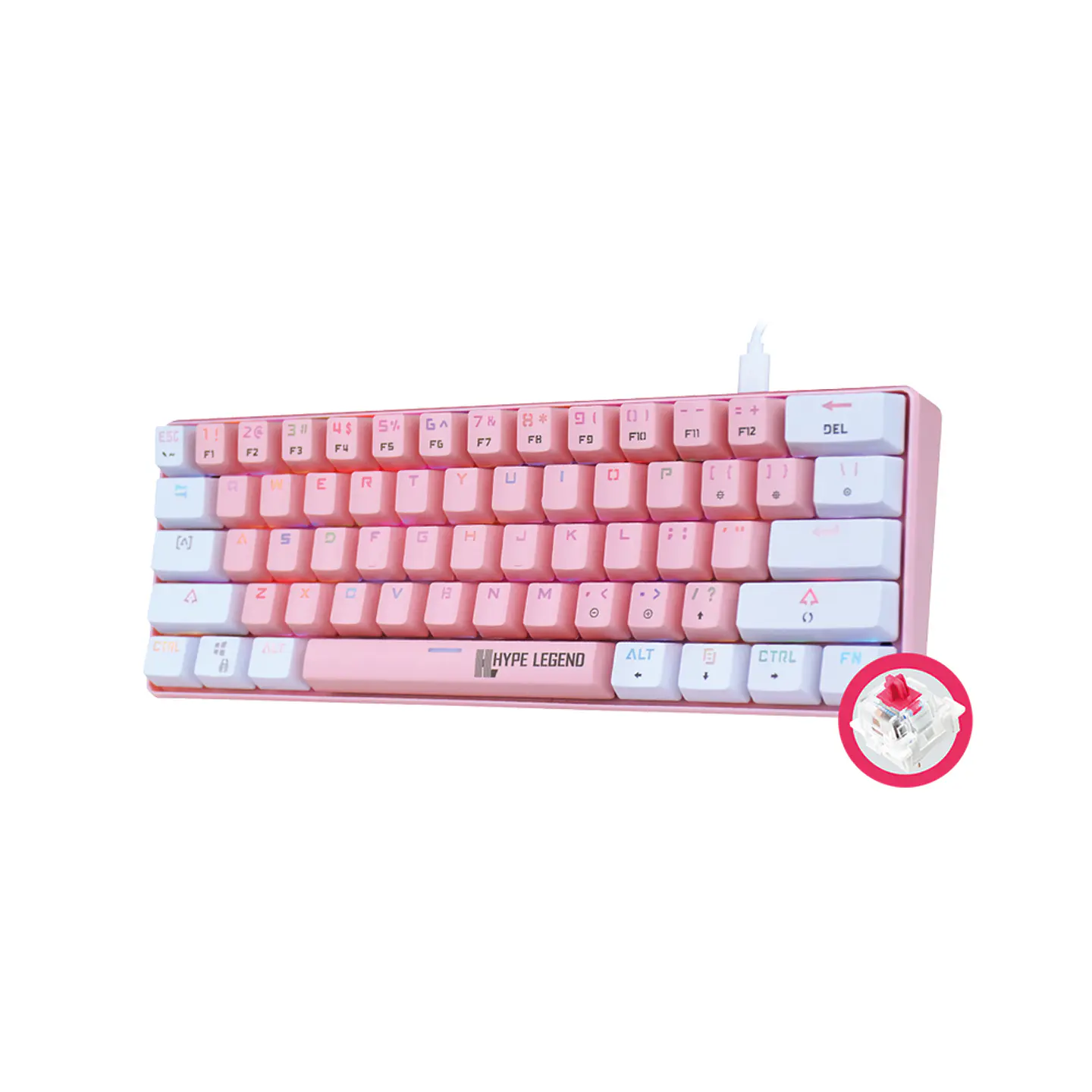 Teclado Mecánico 60%, Hype Legend  Rebel SHIRO Pinku - Red Switch 1