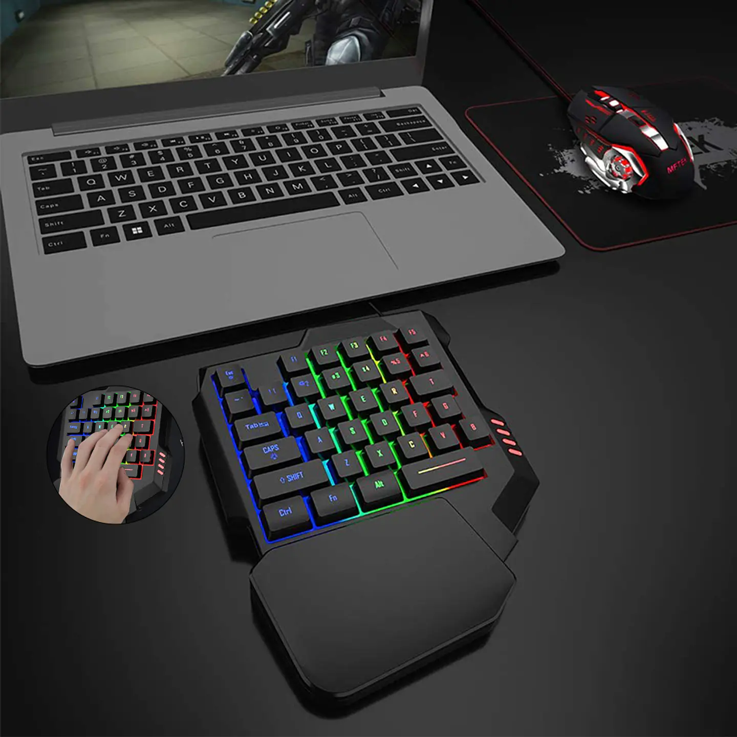 Teclado de una mano Gamer G280, 35 teclas de membrana, Retroiluminado 3