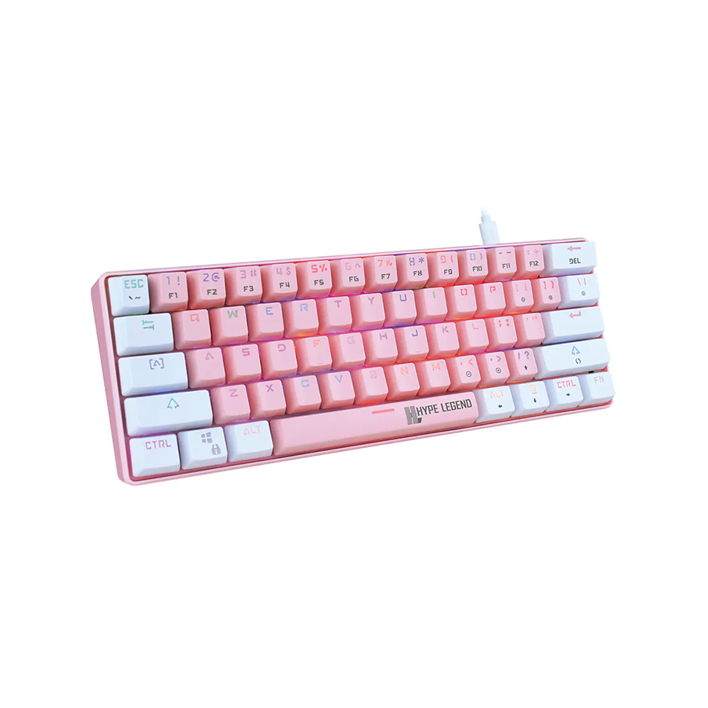Teclado Mecánico 60%, Hype Legend  Rebel SHIRO Pinku - Red Switch 2