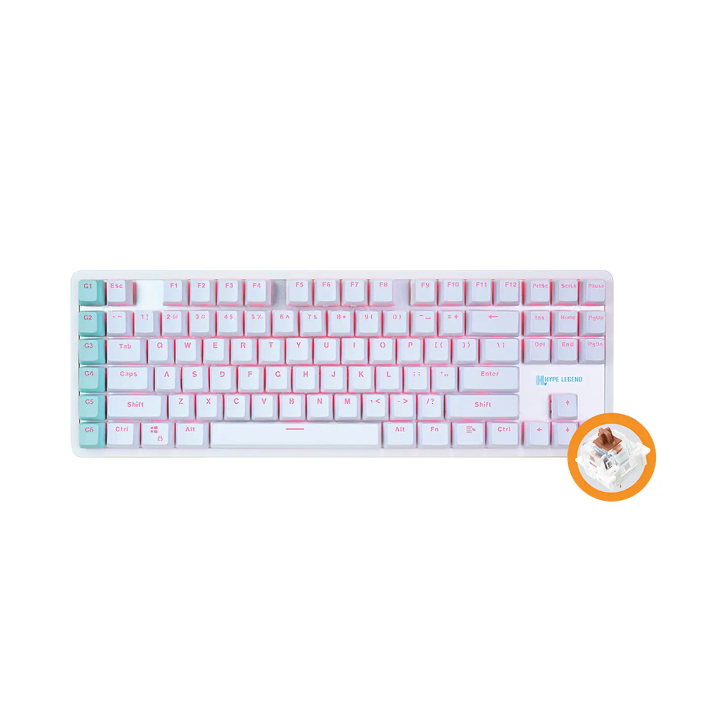Teclado Mecánico TKL, Hype Legend White Rebel L - Brown Switch 1