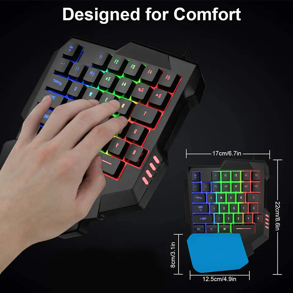 Teclado de una mano Gamer G280, 35 teclas de membrana, Retroiluminado 5