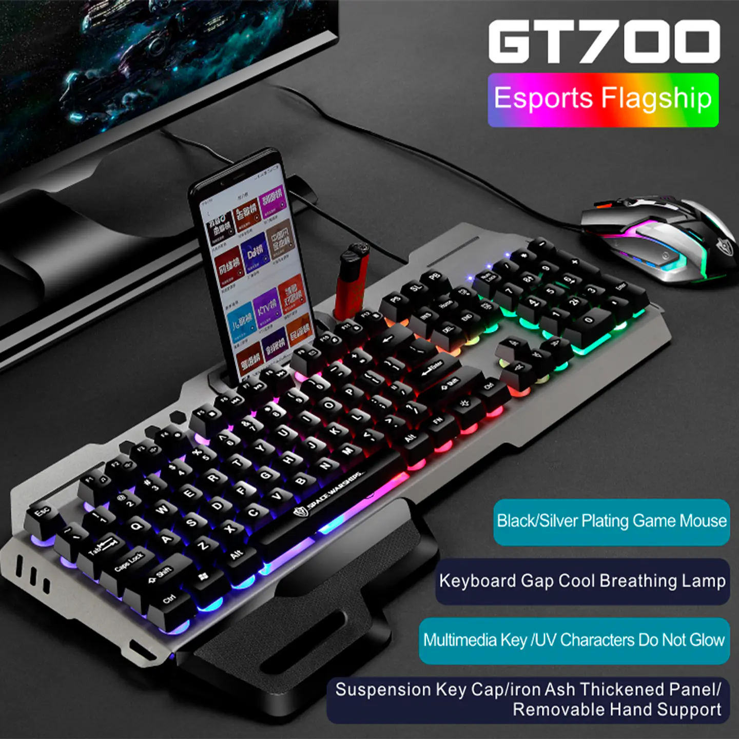 Teclado Gamer Space Warships GK70 metálico y retroiluminado 4