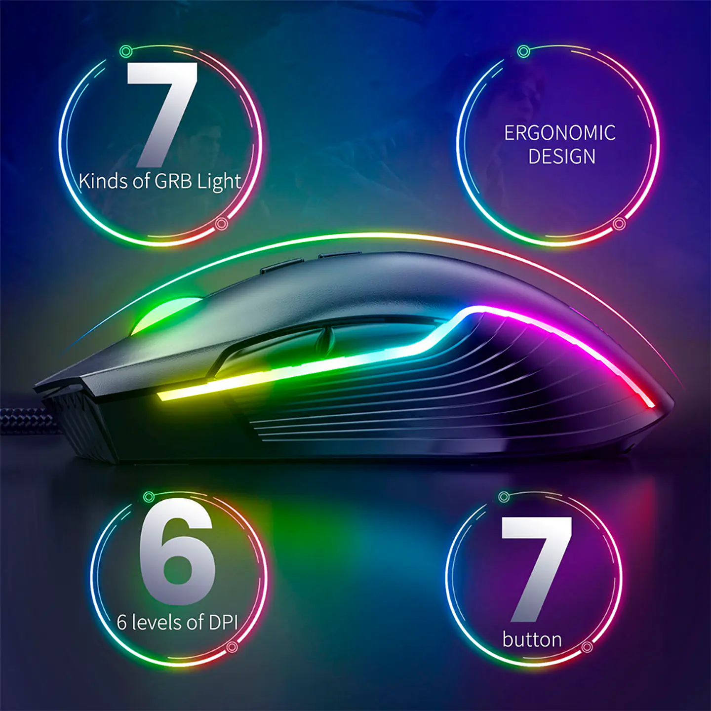 Mouse Gamer Fancy Tech G901, 7 Botones, 6.400 dpi, RGB 6