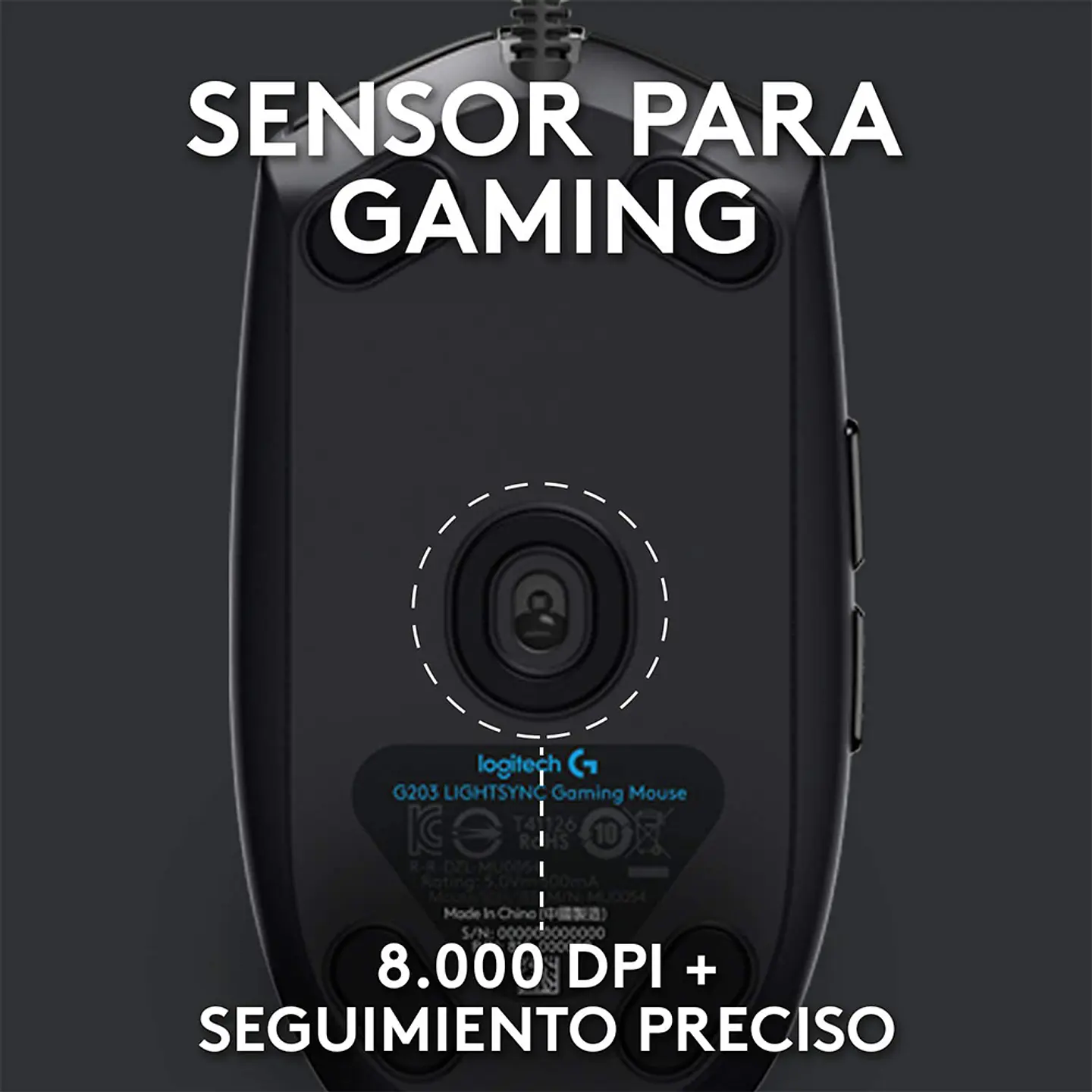 Mouse Logitech G203 RGB Lightsync, 6 botones, 8000DPI, Negro 2