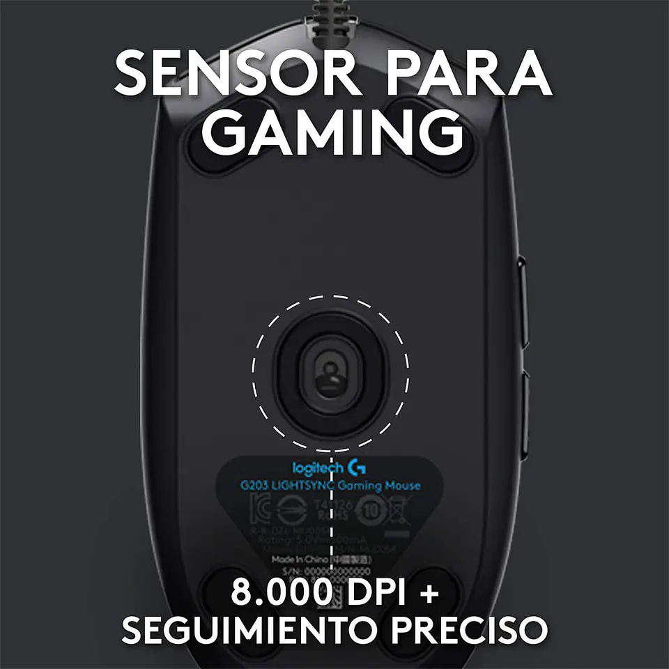 Mouse Logitech G203 RGB Lightsync, 6 botones, 8000DPI, Negro 2