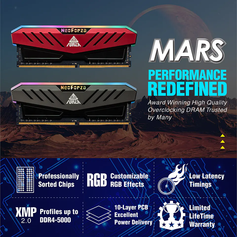 Kit Memoria Ram Neo Forza MARS RGB 2X8GB (16GB) DDR4 DRAM, 3200mhz 4